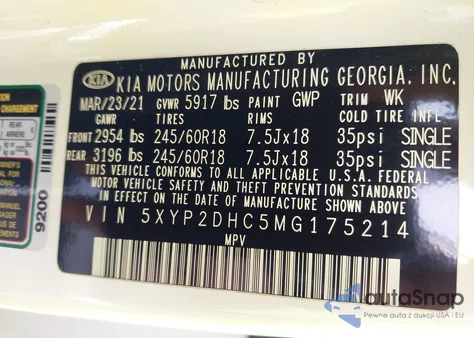 2021 Kia Telluride Lx из США, поврежденный, VIN 5XYP2DHC5MG175214